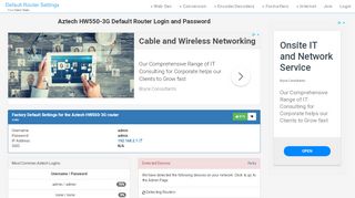 
                            9. Aztech HW550-3G Default Router Login and Password