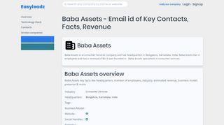 
                            9. Baba Assets - Email id of Key Contacts, Facts, Revenue - EasyLeadz