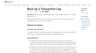 
                            9. Back Up a Transaction Log (SQL Server) - …