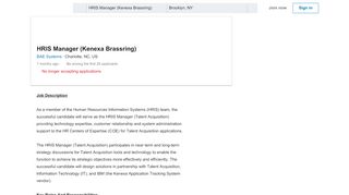 
                            5. BAE Systems hiring HRIS Manager (Kenexa Brassring) in Charlotte ...