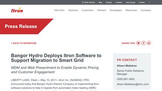 
                            7. Bangor Hydro Deploys Itron Software to Support Migration to Smart Grid