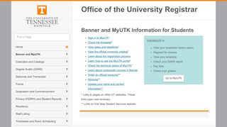
                            2. Banner and MyUTK Information for Students | Office of ... - UTK Registrar