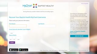 
                            3. Baptist Health MyChart - Login Recovery Page