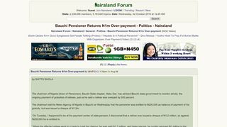 
                            6. Bauchi Pensioner Returns N1m Over-Payment - nairaland.com