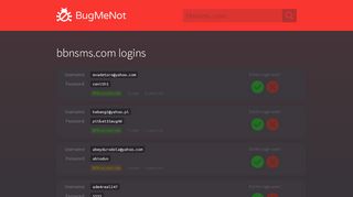 
                            3. bbnsms.com passwords - BugMeNot