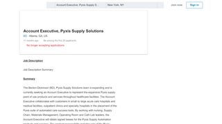 
                            9. BD hiring Account Executive, Pyxis Supply Solutions in Atlanta, GA ...