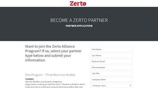 
                            1. Become a Zerto Partner - Partner Application | Zerto