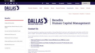 
                            2. Benefits / Contact Us - Dallas ISD