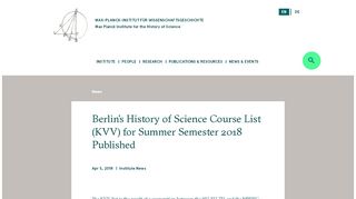 
                            4. Berlin's History of Science Course List (KVV) for Summer Semester ...