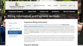 
                            3. Billing Information and Payment Methods :: Randolph-Macon College