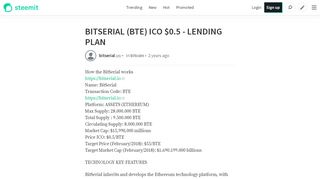 
                            2. BITSERIAL (BTE) ICO $0.5 - LENDING PLAN — Steemit