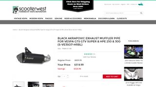 
                            5. BLACK Akrapovic Exhaust Muffler Pipe for Vespa ... - ScooterWest.com