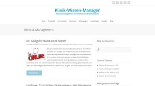 
                            5. Blog - Klinik-Wissen-Managen » Klinik & Management