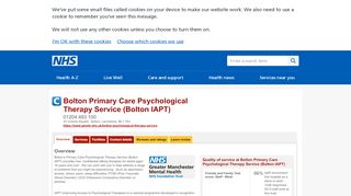 
                            3. Bolton Primary Care Psychological Therapy Service (Bolton IAPT) - NHS