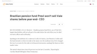 
                            9. Brazilian pension fund Previ won't sell Vale shares before ...