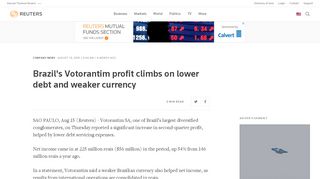 
                            7. Brazil's Votorantim profit climbs on lower debt and weaker ...