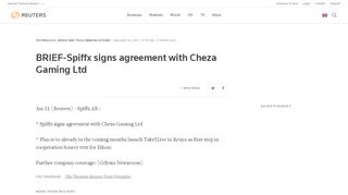 
                            6. BRIEF-Spiffx signs agreement with Cheza …