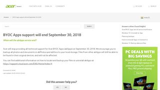 
                            1. BYOC Apps support will end September 30, 2018 - Answers - Acer