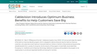 
                            7. Cablevision Introduces Optimum Business Benefits to Help Customers ...