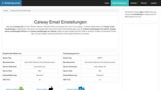 
                            3. Caiway Email Einstellungen | caiway.net SMTP, IMAP & POP ...