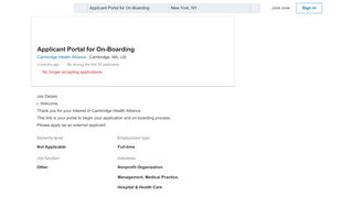 
                            9. Cambridge Health Alliance hiring Applicant Portal for On ...