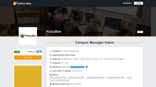 
                            3. Campus Manager Intern at KrazyBee in Pune | Switch Idea