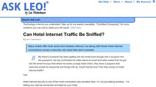 
                            8. Can Hotel Internet Traffic Be Sniffed? - Ask Leo!