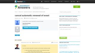 
                            8. cancel automatic renewal of avast | ReviverSoft Answers