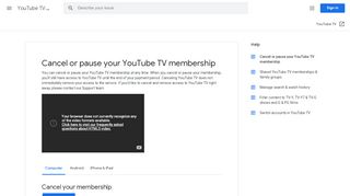 
                            5. Cancel or pause your YouTube TV membership - Computer ...