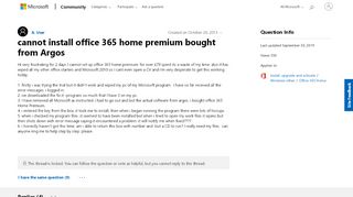 
                            5. cannot install office 365 home premium bought from Argos ...