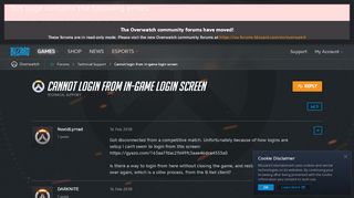 
                            2. Cannot login from in-game login screen - Overwatch Forums ...