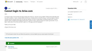 
                            9. Cannot login to Arise.com - Microsoft Community