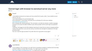 
                            6. Cannot login with browser to owncloud server any more - …