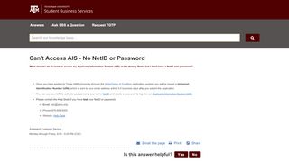 
                            8. Can't Access AIS - No NetID or Password