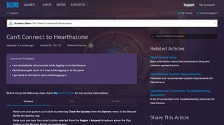 
                            2. Can't Connect to Hearthstone - Blizzard Support