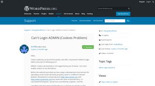 
                            1. Can't Login ADMIN (Cookies Problem) | WordPress.org