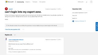 
                            2. can't login into my expert zone. - Microsoft Community