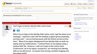 
                            8. Can't login to Norton Identity Safe online Vault | Norton ...