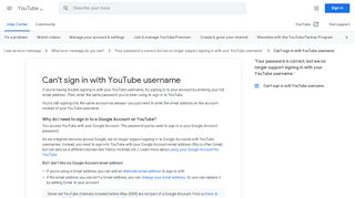 
                            9. Can't sign in with YouTube username - YouTube Help