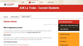 
                            1. Canvas closure, FAQs for Current Students, La Trobe University