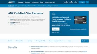 
                            7. CashBack Visa Platinum | Credit cards | ANZ