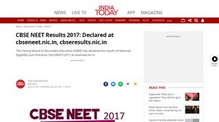 
                            3. CBSE NEET Results 2017: Declared at cbseneet.nic.in ...