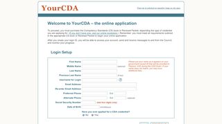 
                            3. CDA Application - Login Setup Form - yourcda.org