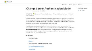 
                            6. Change Server Authentication Mode - SQL Server | Microsoft ...