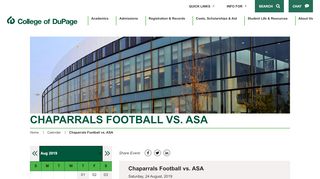 
                            9. Chaparrals Football vs. ASA - College Of DuPage Calendar