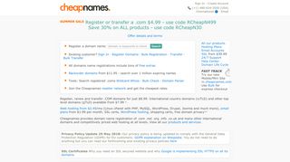 
                            5. Cheap Domain Names $4.99 .com promo @cheapnames