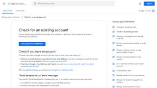 
                            2. Check for an existing account - Google Account Help