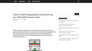 
                            8. Check FUAM Postgraduate Admission List For 2019/2020 Session ...