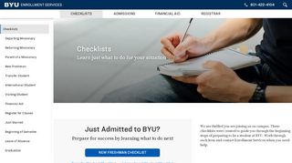 
                            3. Checklists - BYU Enrollment Services