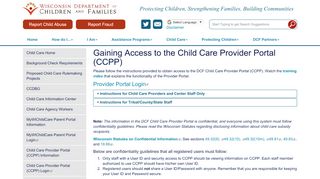 
                            8. Child Care Provider Portal - Login Access Information